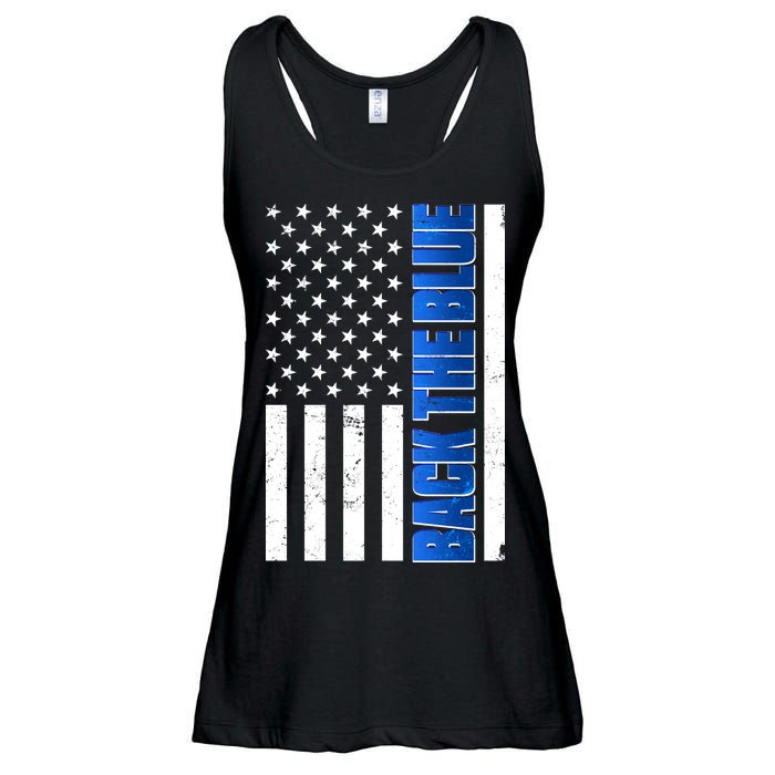 Back The Blue Thin Blue Line US Flag Ladies Essential Flowy Tank