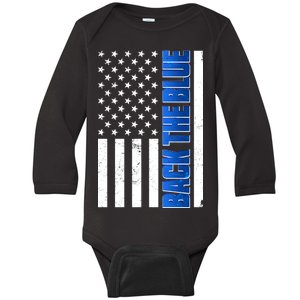 Back The Blue Thin Blue Line US Flag Baby Long Sleeve Bodysuit