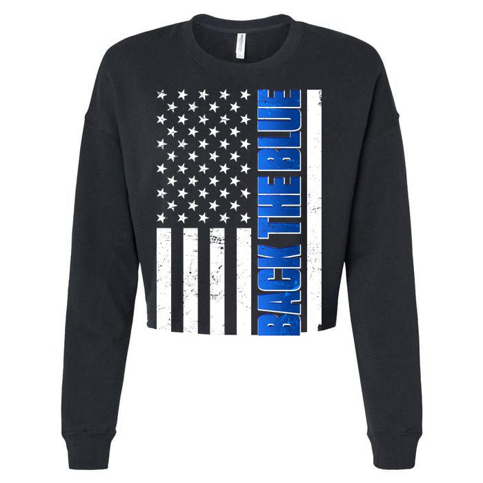 Back The Blue Thin Blue Line US Flag Cropped Pullover Crew