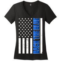 Back The Blue Thin Blue Line US Flag Women's V-Neck T-Shirt