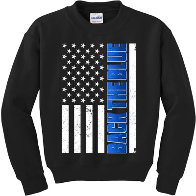 Back The Blue Thin Blue Line US Flag Kids Sweatshirt