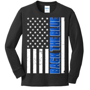 Back The Blue Thin Blue Line US Flag Kids Long Sleeve Shirt