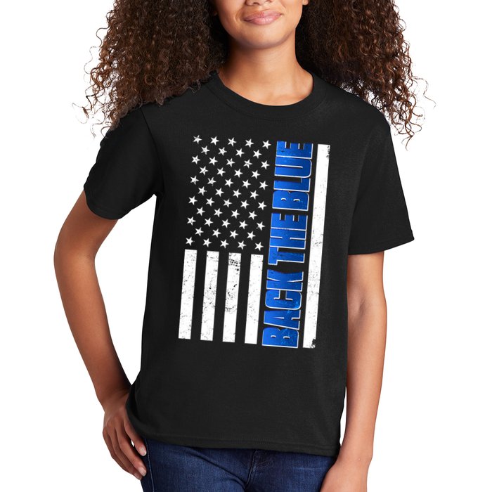 Back The Blue Thin Blue Line US Flag Kids T-Shirt