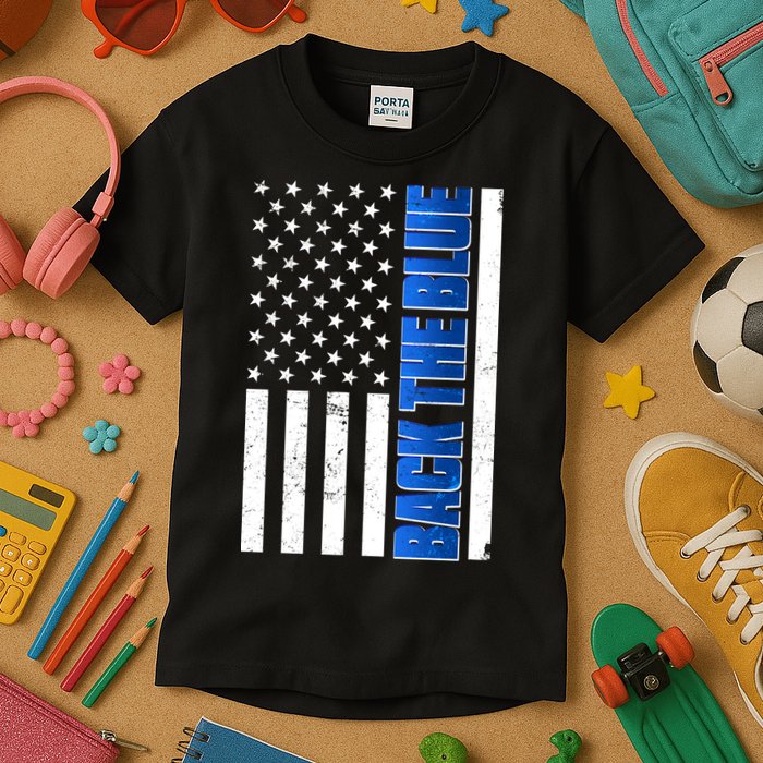 Back The Blue Thin Blue Line US Flag Kids T-Shirt