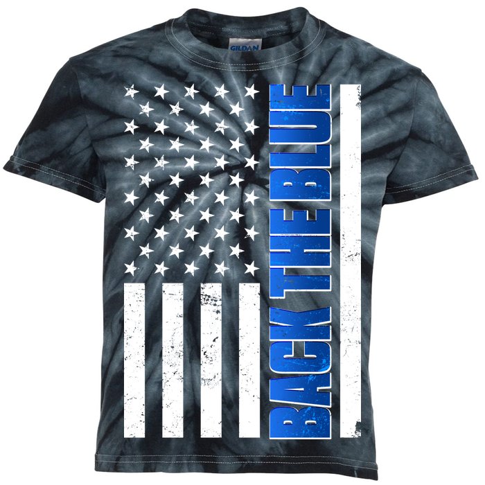 Back The Blue Thin Blue Line US Flag Kids Tie-Dye T-Shirt