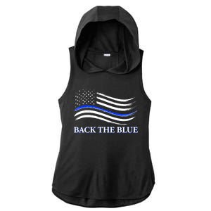 Back The Blue Thin Blue Line USA Flag Ladies PosiCharge Tri-Blend Wicking Draft Hoodie Tank