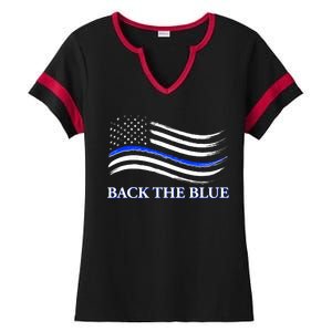 Back The Blue Thin Blue Line USA Flag Ladies Halftime Notch Neck Tee