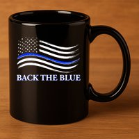 Back The Blue Thin Blue Line USA Flag 11oz C Handle Ceramic Mug