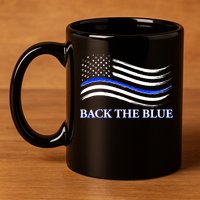 Back The Blue Thin Blue Line USA Flag 11oz C Handle Ceramic Mug