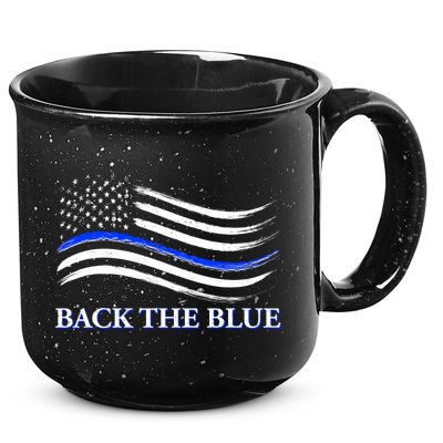 Back The Blue Thin Blue Line USA Flag 15oz Campfire Ceramic Mug