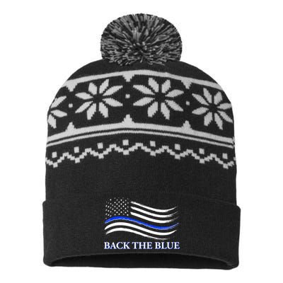 Back The Blue Thin Blue Line USA Flag USA-Made Snowflake Beanie