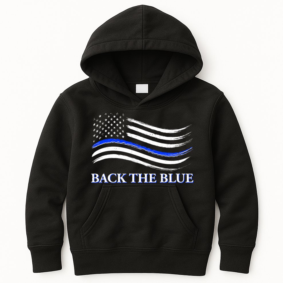 Back The Blue Thin Blue Line USA Flag Kids Hoodie