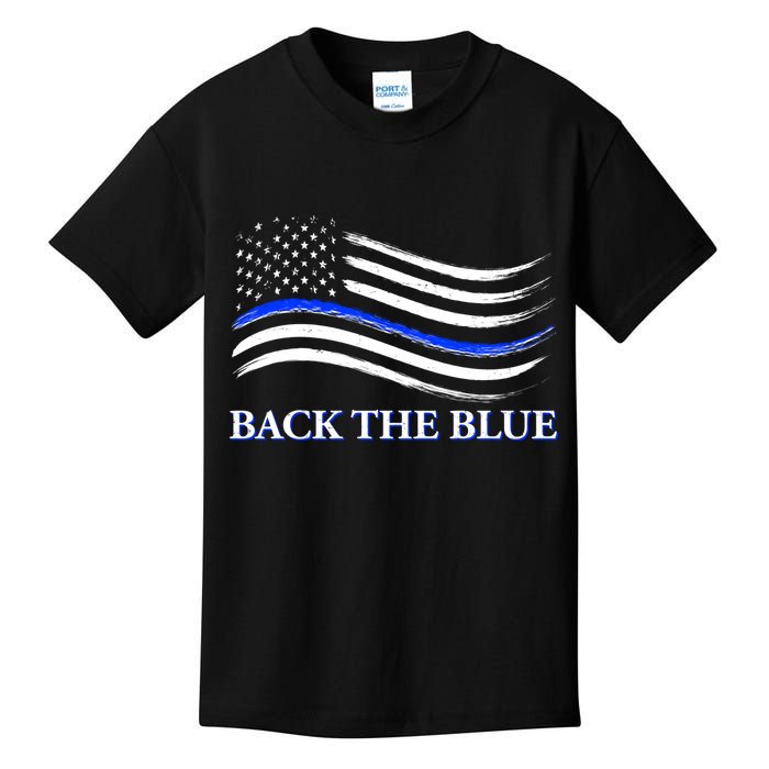 Back The Blue Thin Blue Line USA Flag Kids T-Shirt