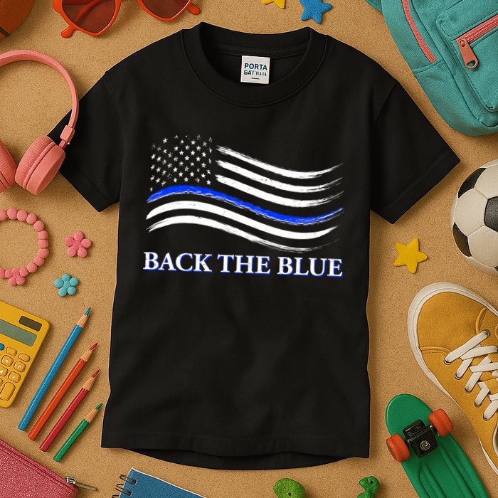 Back The Blue Thin Blue Line USA Flag Kids T-Shirt