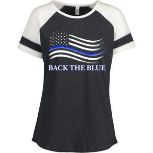 Back The Blue Thin Blue Line USA Flag Enza Ladies Jersey Colorblock Tee