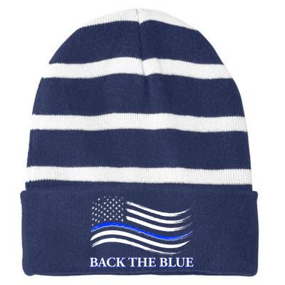 Back The Blue Thin Blue Line USA Flag Striped Beanie with Solid Band