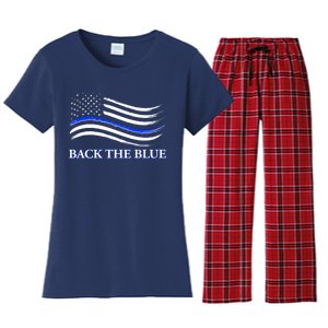 Back The Blue Thin Blue Line USA Flag Women's Flannel Pajama Set