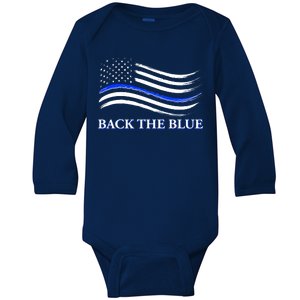 Back The Blue Thin Blue Line USA Flag Baby Long Sleeve Bodysuit