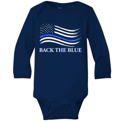 Back The Blue Thin Blue Line USA Flag Baby Long Sleeve Bodysuit