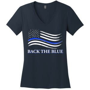 Back The Blue Thin Blue Line USA Flag Women's V-Neck T-Shirt