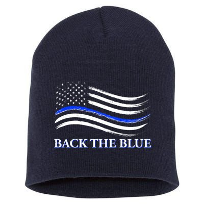 Back The Blue Thin Blue Line USA Flag Short Acrylic Beanie