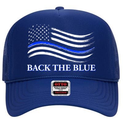 Back The Blue Thin Blue Line USA Flag High Crown Mesh Back Trucker Hat