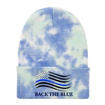 Back The Blue Thin Blue Line USA Flag Tie Dye 12in Knit Beanie