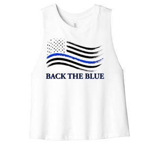 Back The Blue Thin Blue Line USA Flag Women's Racerback Cropped Tank