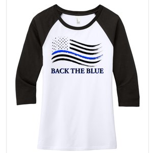 Back The Blue Thin Blue Line USA Flag Women's Tri-Blend 3/4-Sleeve Raglan Shirt