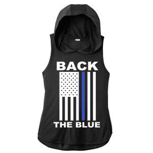 Back The Blue US Thin Line Support Cops Ladies PosiCharge Tri-Blend Wicking Draft Hoodie Tank