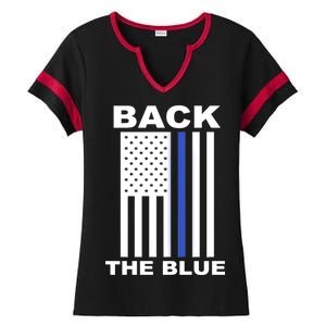 Back The Blue US Thin Line Support Cops Ladies Halftime Notch Neck Tee