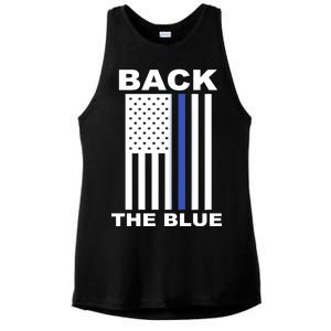 Back The Blue US Thin Line Support Cops Ladies PosiCharge Tri-Blend Wicking Tank