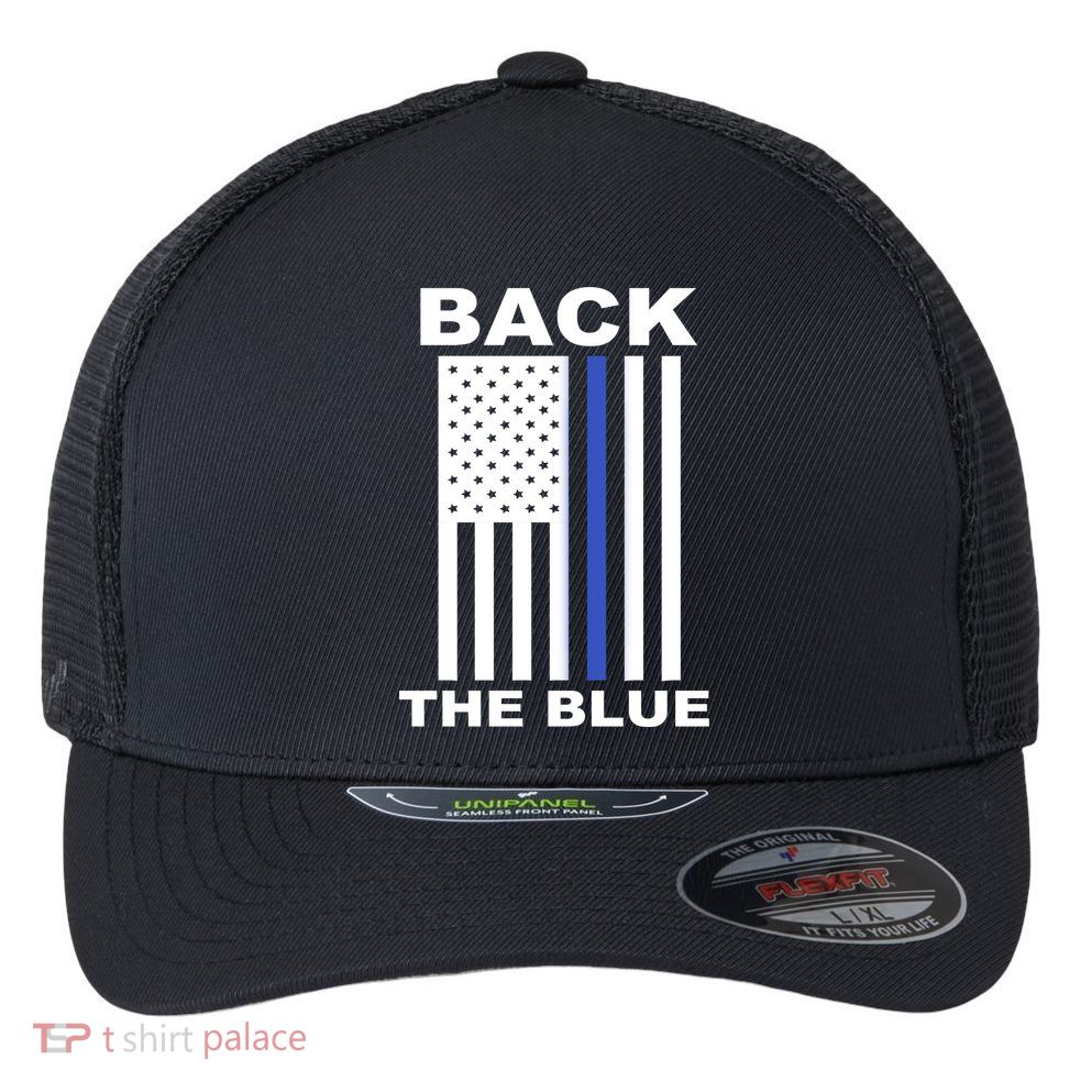 Back The Blue US Thin Line Support Cops Flexfit Unipanel Trucker Cap