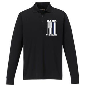 Back The Blue US Thin Line Support Cops Performance Long Sleeve Polo