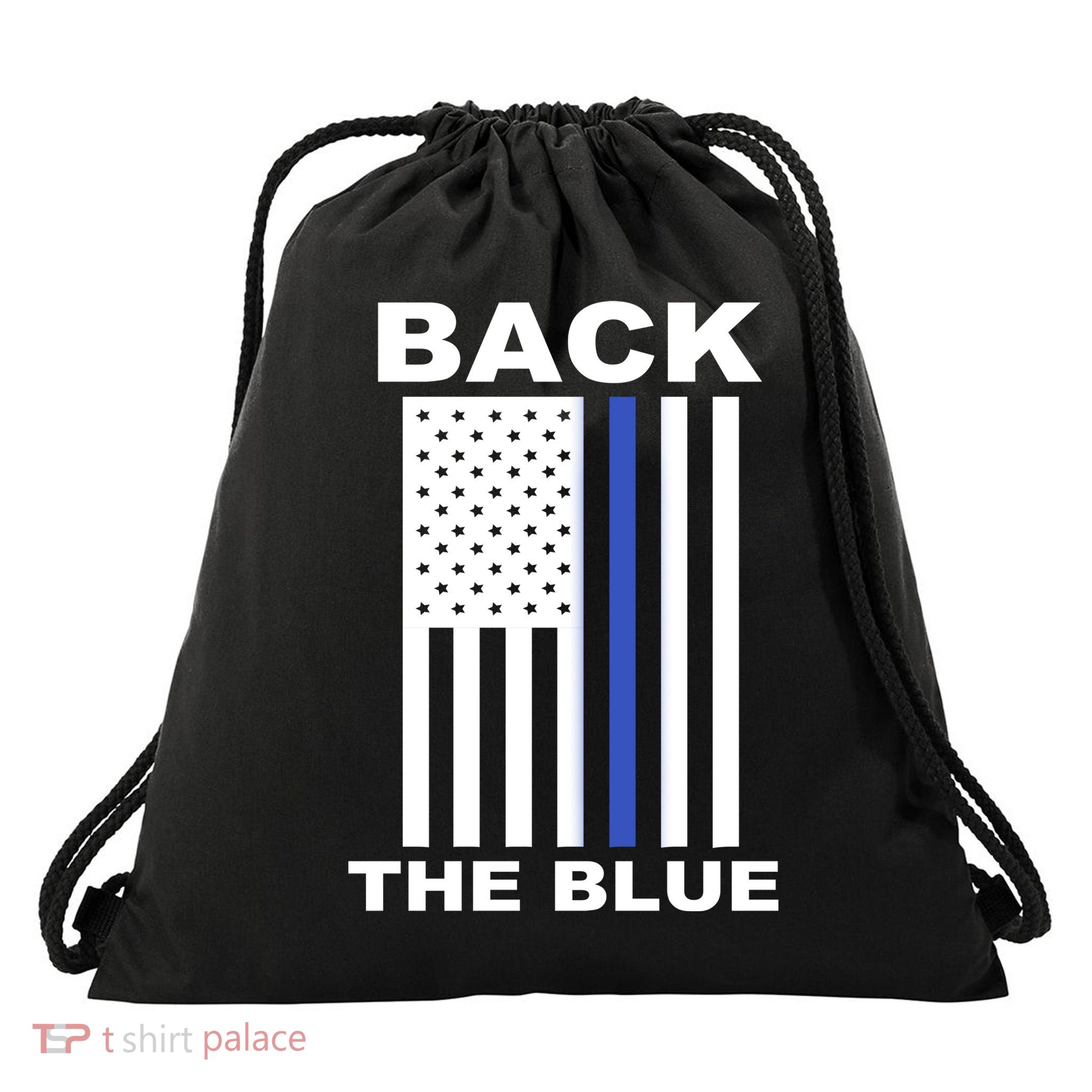 Back The Blue US Thin Line Support Cops Drawstring Bag