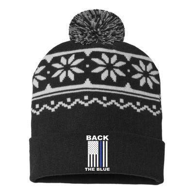 Back The Blue US Thin Line Support Cops USA-Made Snowflake Beanie