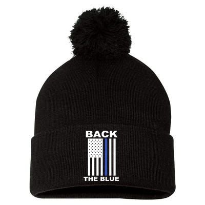 Back The Blue US Thin Line Support Cops Pom Pom 12in Knit Beanie