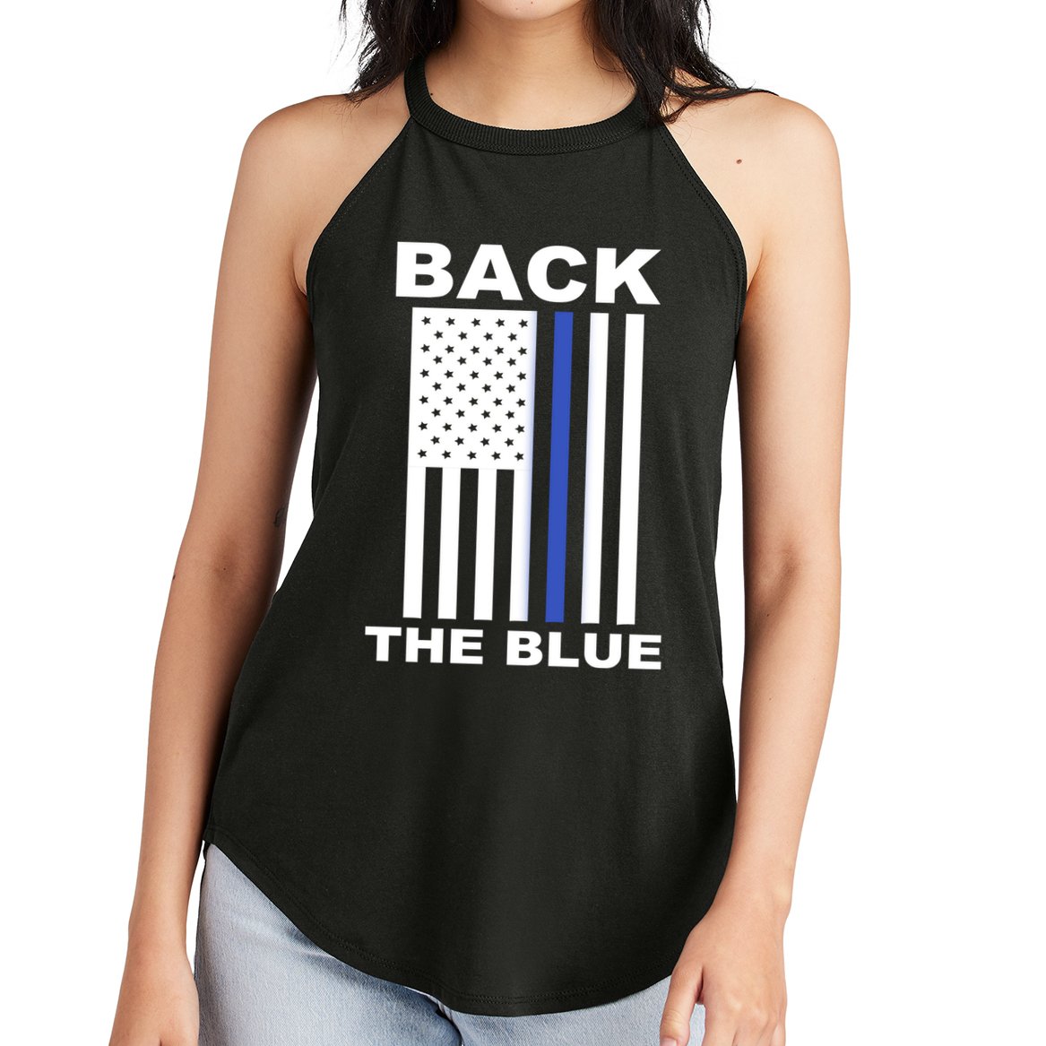 Back The Blue US Thin Line Support Cops Women's Perfect Tri Rocker Tank