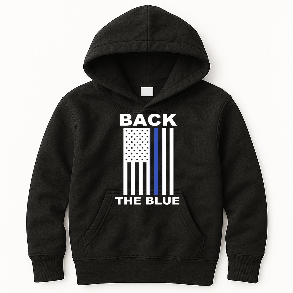 Back The Blue US Thin Line Support Cops Kids Hoodie