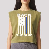Back The Blue US Thin Line Support Cops Garment-Dyed Women's Muscle Tee