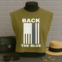 Back The Blue US Thin Line Support Cops Garment-Dyed Women's Muscle Tee