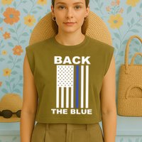 Back The Blue US Thin Line Support Cops Garment-Dyed Women's Muscle Tee