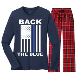 Back The Blue US Thin Line Support Cops Women's Long Sleeve Flannel Pajama Set 