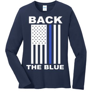 Back The Blue US Thin Line Support Cops Ladies Long Sleeve Shirt