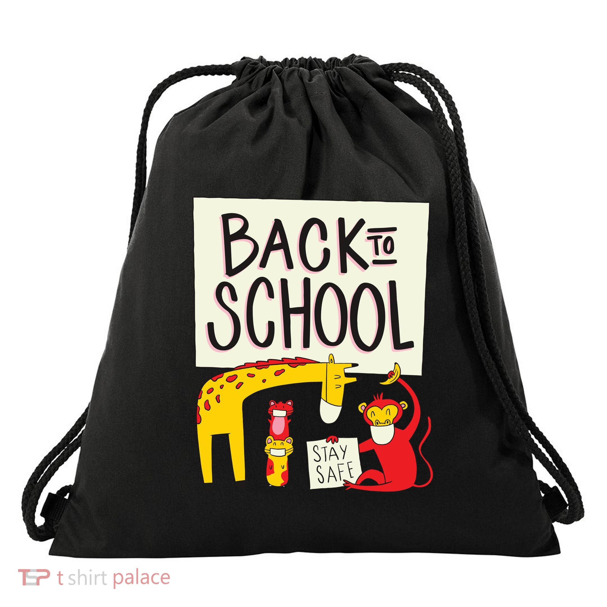 Back To School Stay Safe Animal Drawstring Bag