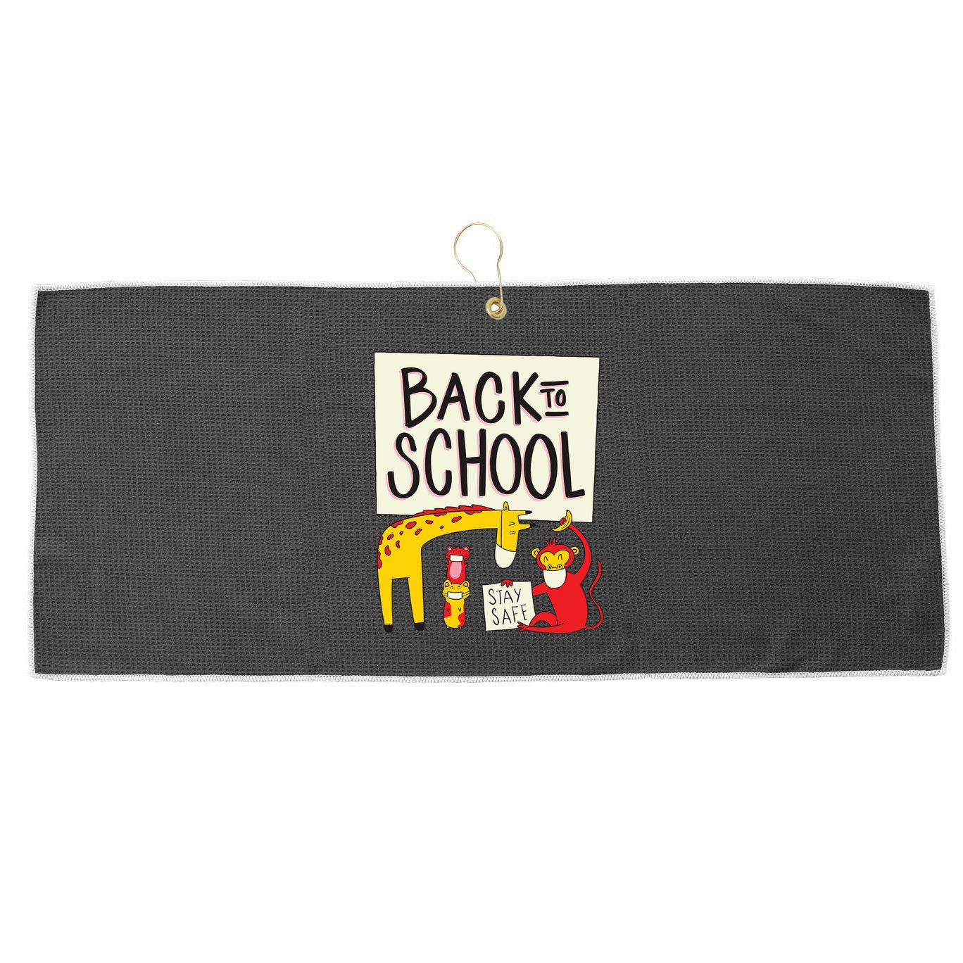 Back To School Stay Safe Animal Large Microfiber Waffle Golf Towel