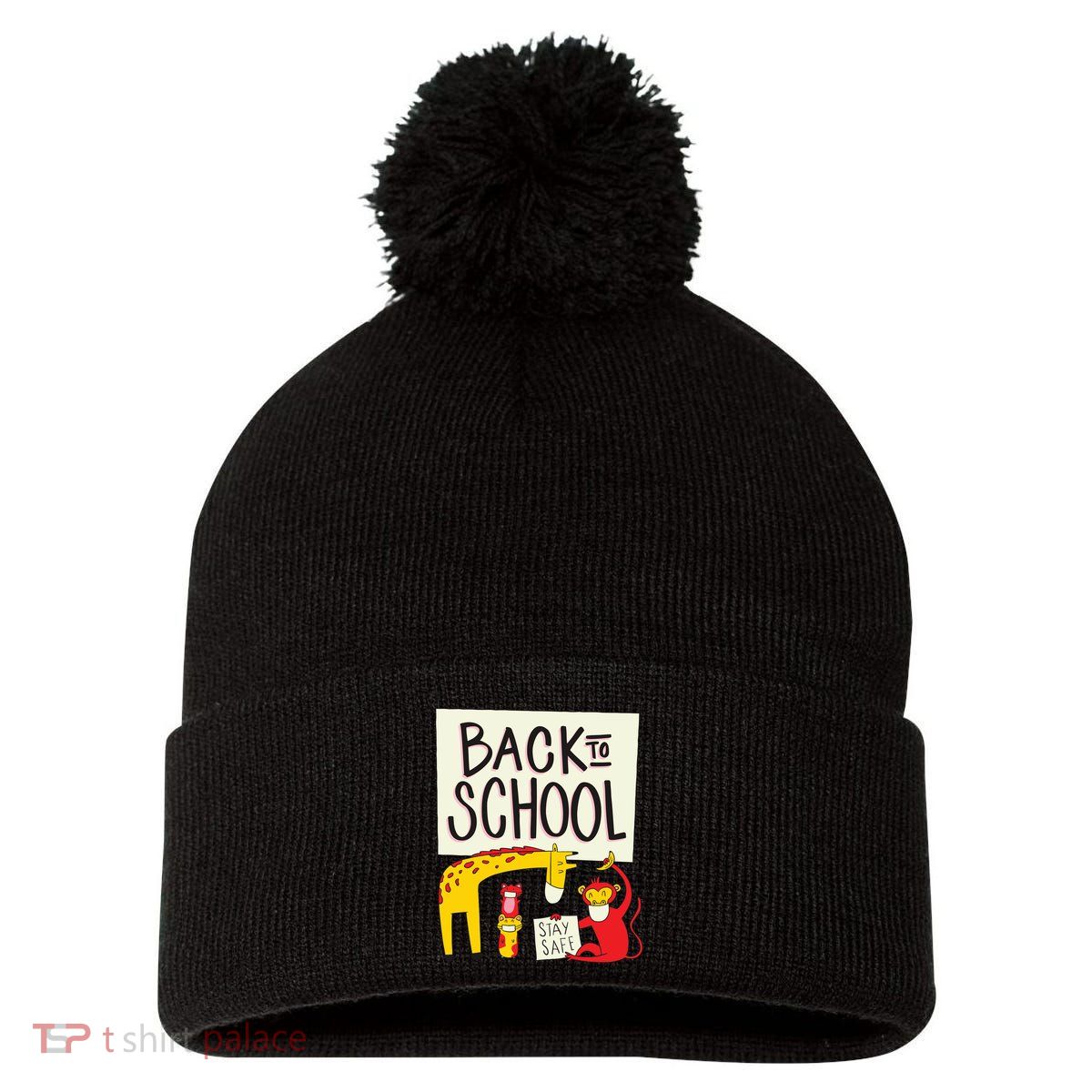 Back To School Stay Safe Animal Pom Pom 12in Knit Beanie