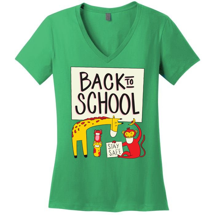 Back To School Stay Safe Animal Women's V-Neck T-Shirt