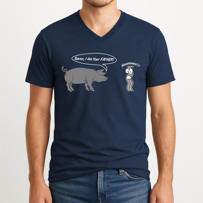Bacon, I Am Your Father! No! Funny Pig Bacon Lover V-Neck T-Shirt