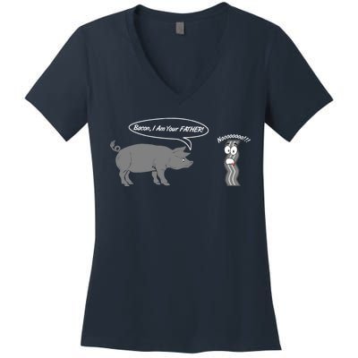 Bacon, I Am Your Father! No! Funny Pig Bacon Lover Women's V-Neck T-Shirt